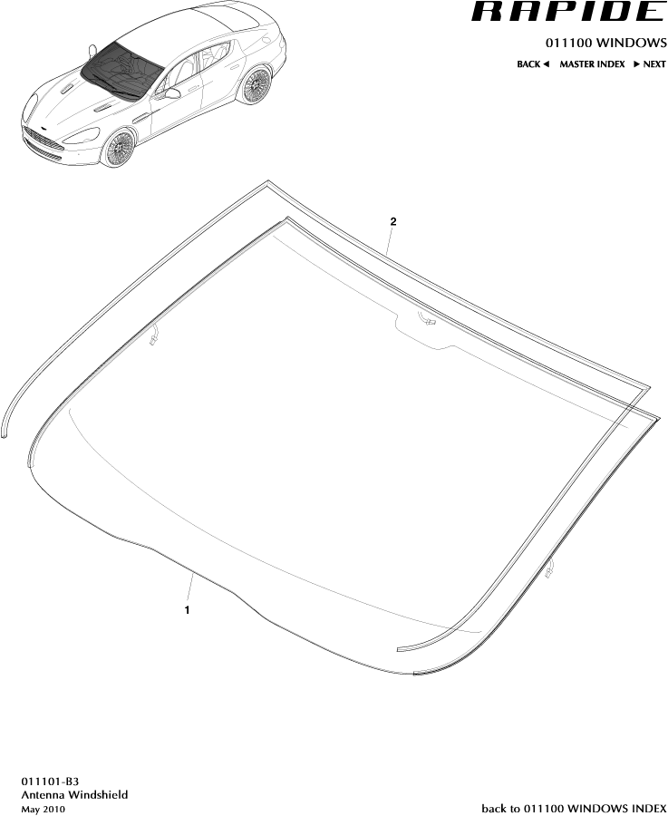 Glass Frames & Regulators - Windshield of Aston Martin Aston Martin GT RAPIDE (2010-2019)