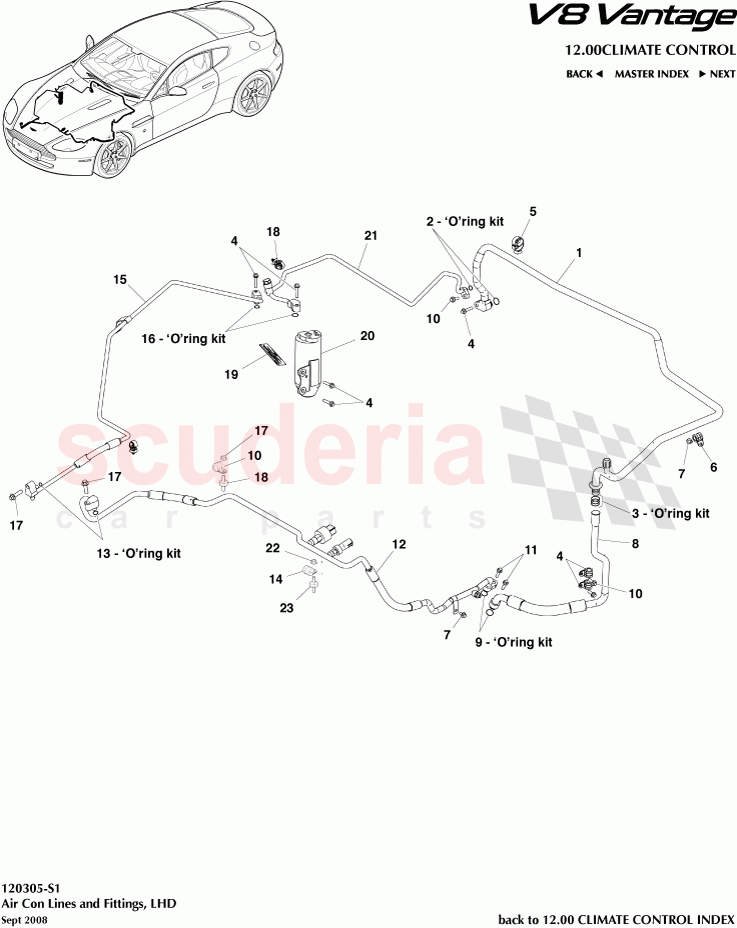 Air Con Lines and Fittings (LHD) of Aston Martin Aston Martin V8 Vantage (upto 2016)