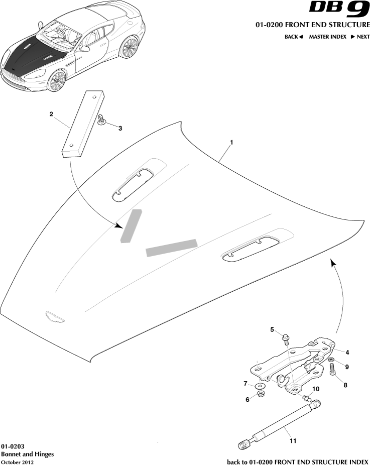 Front End Structure - Bonnet and Hinges of Aston Martin Aston Martin GT DB9 (2004-2017)