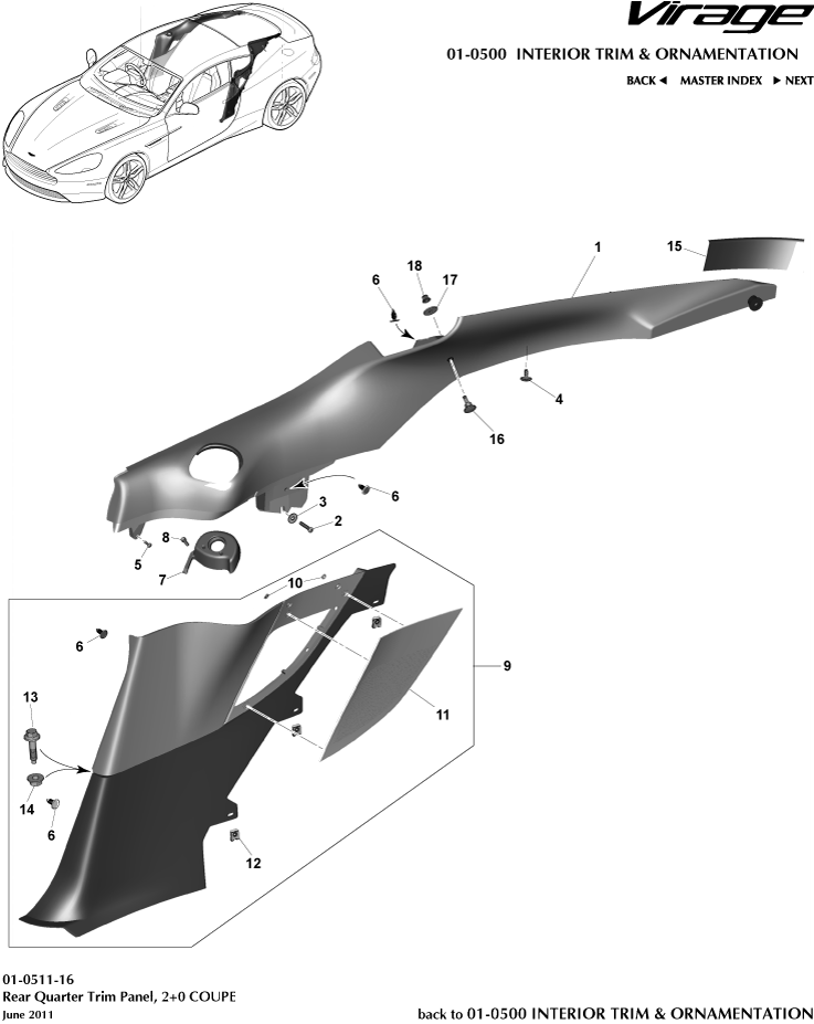 Interior Trim & Ornamentation - Rear Quarter Trim Panel, 2+0 Coupe of Aston Martin Aston Martin GT VIRAGE (2012-2013)