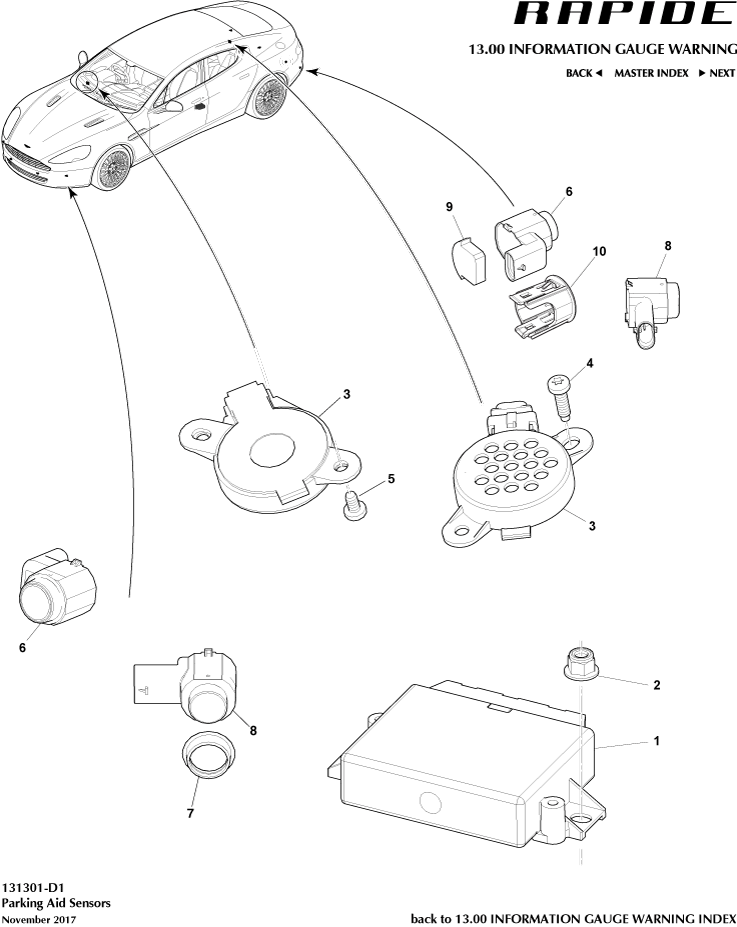 Parking Aid Sensors of Aston Martin Aston Martin GT RAPIDE (2010-2019)