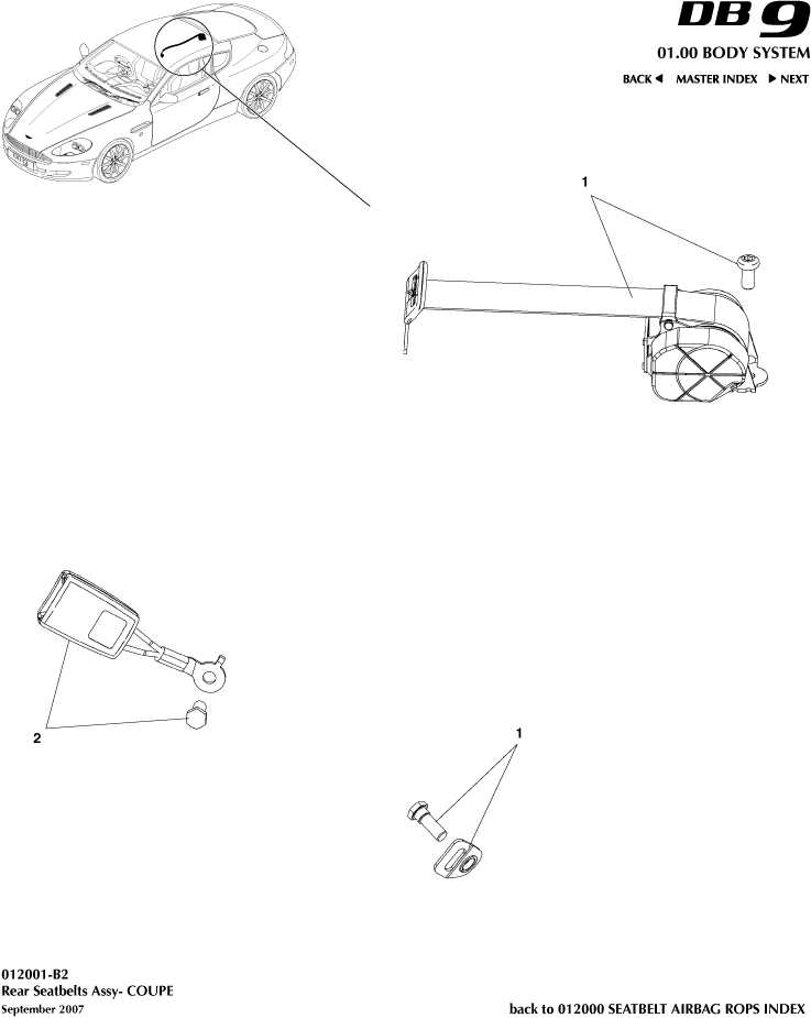 Seatbelts, Airbags & Roll Over Protection System - Rear Seat Belts, Coupe of Aston Martin Aston Martin GT DB9 (2004-2017)