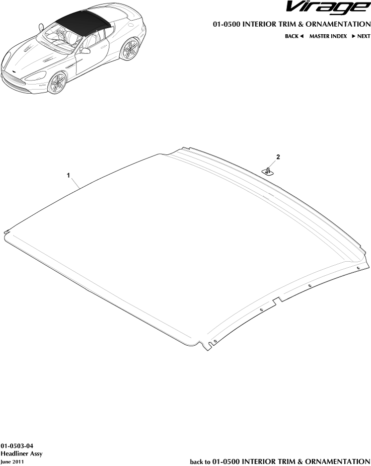Interior Trim & Ornamentation - Headliner Assembly of Aston Martin Aston Martin GT VIRAGE (2012-2013)