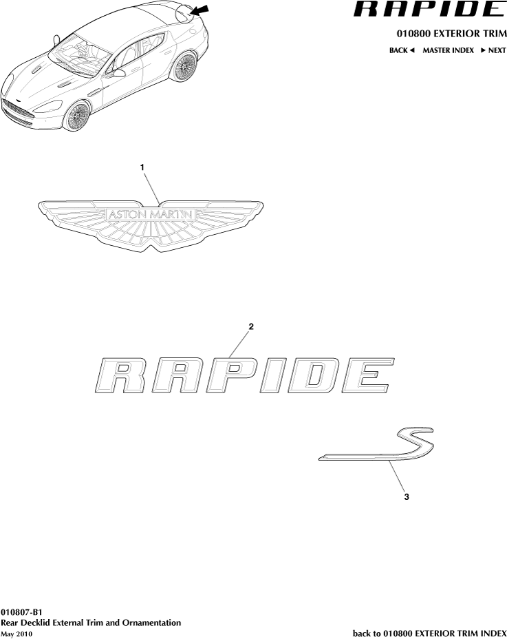 Body Exterior Trim & Ornamentation - Badging of Aston Martin Aston Martin GT RAPIDE (2010-2019)