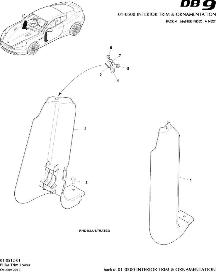Interior Trim & Ornamentation - Pillar Trim, Lower of Aston Martin Aston Martin GT DB9 (2004-2017)