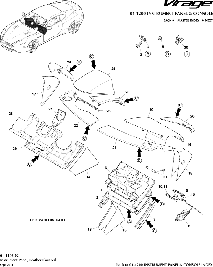 Instrument and Console Panels - IP Trimmed Panels of Aston Martin Aston Martin GT VIRAGE (2012-2013)