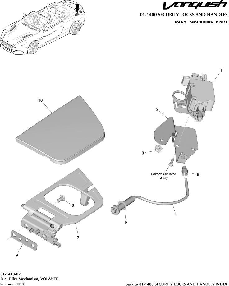 Handles & Locks Mechanisms - Fuel Filler Mechanism, Volante of Aston Martin Aston Martin GT VANQUISH (2013-2018)