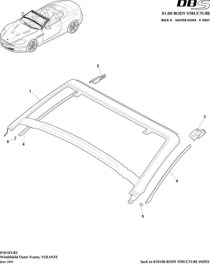Body Structure - Windscreen, Outer, Volante of Aston Martin Aston Martin GT DBS (2007-2012)