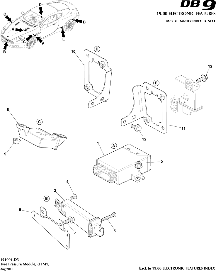 Tyre Pressure Module, 11MY of Aston Martin Aston Martin GT DB9 (2004-2017)