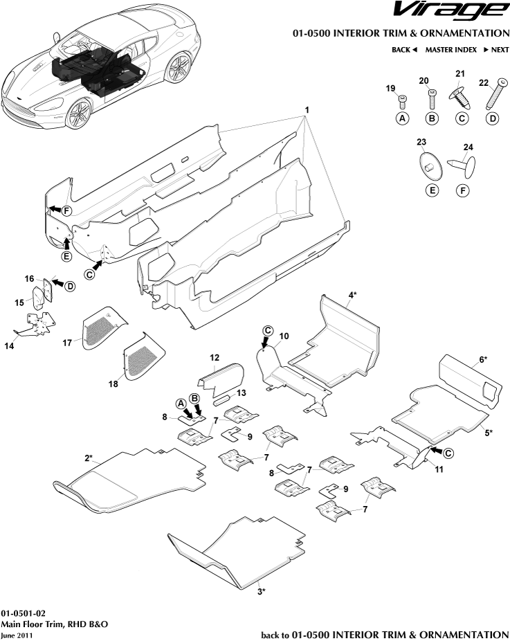 Interior Trim & Ornamentation - Main Floor Trim, RHD, B&O of Aston Martin Aston Martin GT VIRAGE (2012-2013)