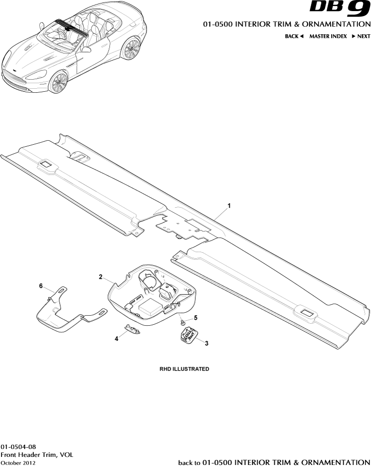 Interior Trim & Ornamentation - Front Header Trim, Volante of Aston Martin Aston Martin GT DB9 (2004-2017)