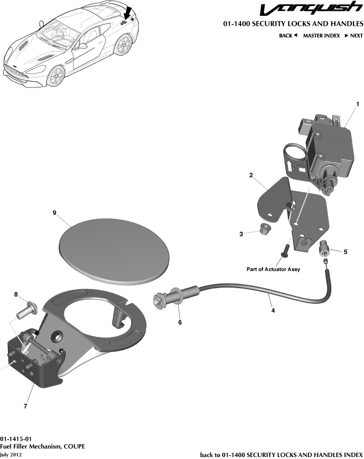 Handles & Locks Mechanisms - Fuel Filler Mechanism, Coupe of Aston Martin Aston Martin GT VANQUISH (2013-2018)