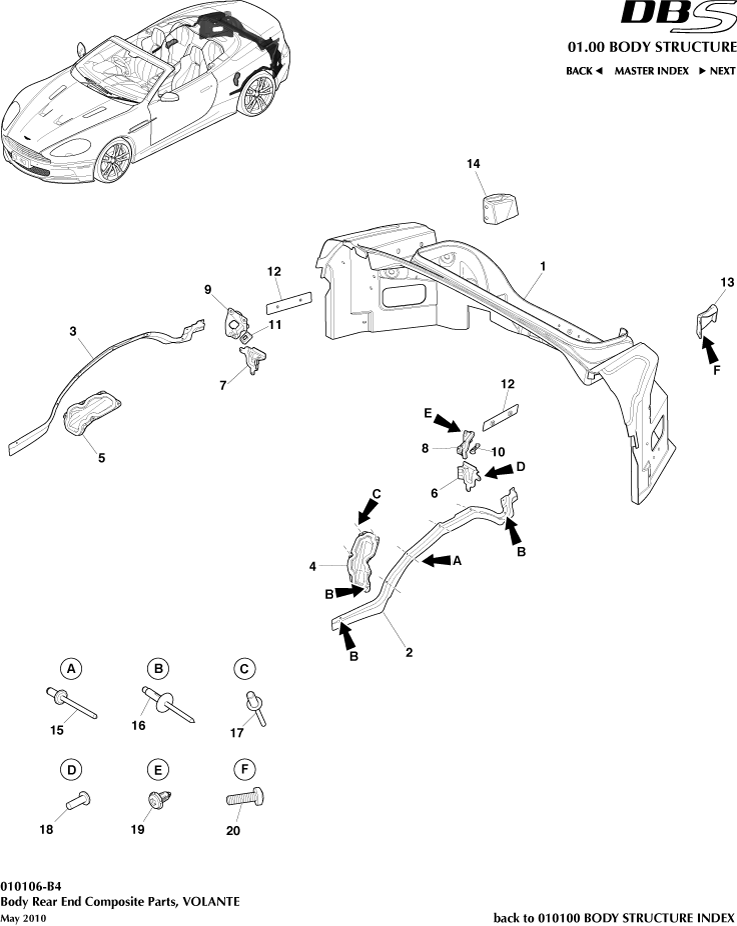 Body Structure - Body Rear End Composite, Volante of Aston Martin Aston Martin GT DBS (2007-2012)