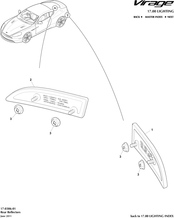 Rear Reflectors of Aston Martin Aston Martin GT VIRAGE (2012-2013)