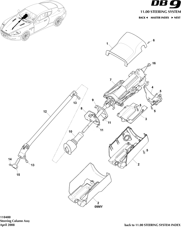 Steering Column Assembly of Aston Martin Aston Martin GT DB9 (2004-2017)