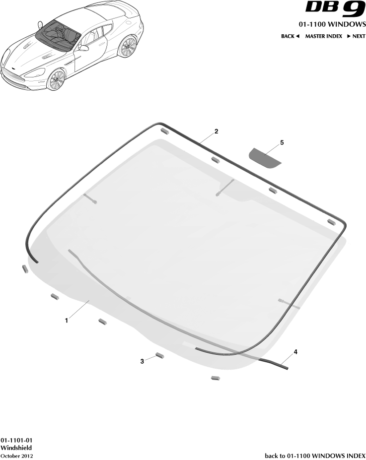 Glass Frames & Regulators - Windshield of Aston Martin Aston Martin GT DB9 (2004-2017)