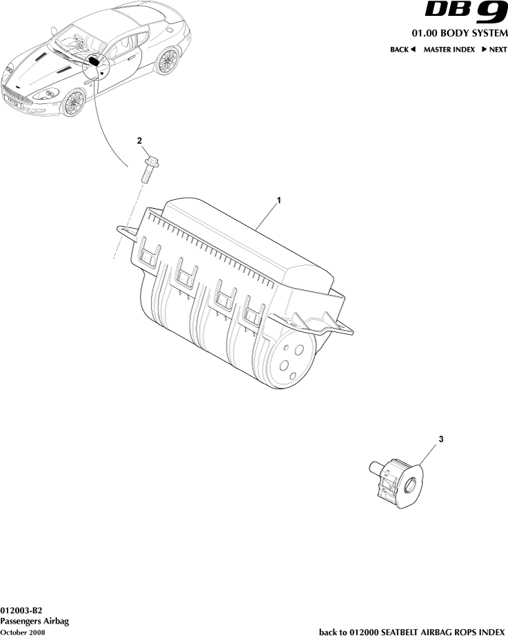 Seatbelts, Airbags & Roll Over Protection System - Passenger Airbag of Aston Martin Aston Martin GT DB9 (2004-2017)