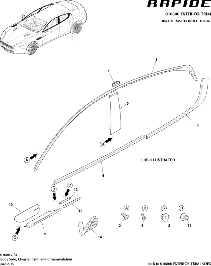 Body Exterior Trim & Ornamentation - Body Side Trim of Aston Martin Aston Martin GT RAPIDE (2010-2019)