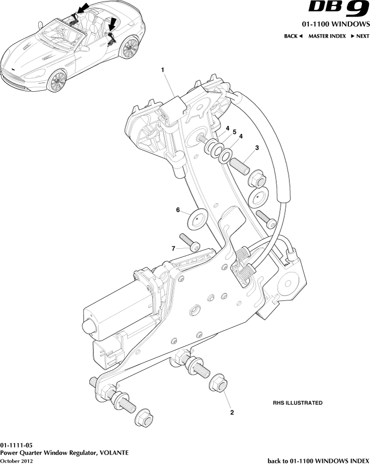 Glass Frames & Regulators - Rear Quarter Window Regulator, Volante of Aston Martin Aston Martin GT DB9 (2004-2017)