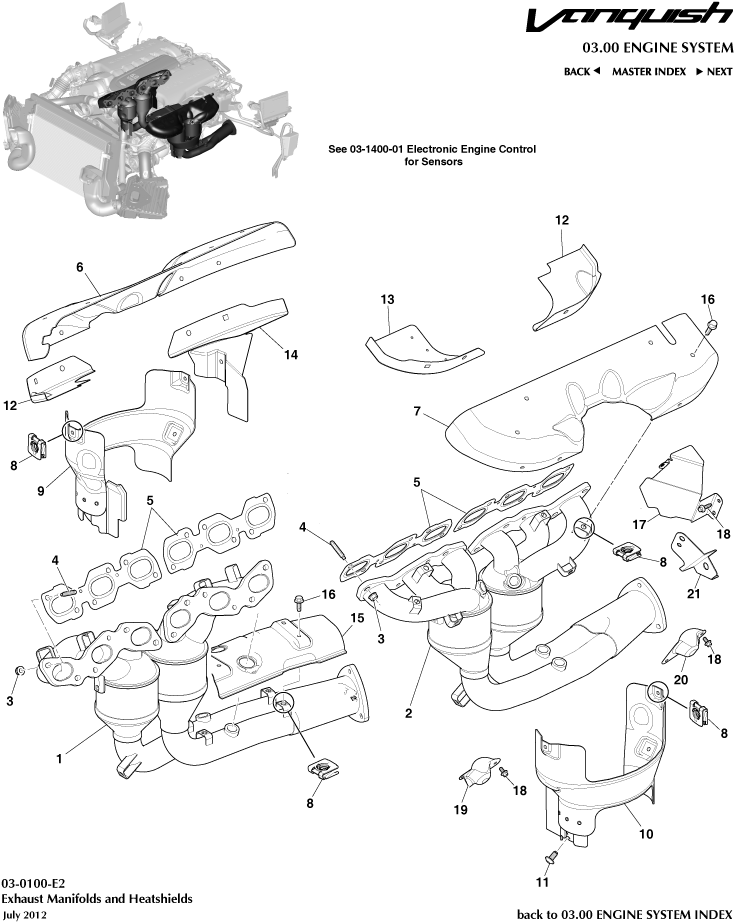 Exhaust Manifolds of Aston Martin Aston Martin GT VANQUISH (2013-2018)