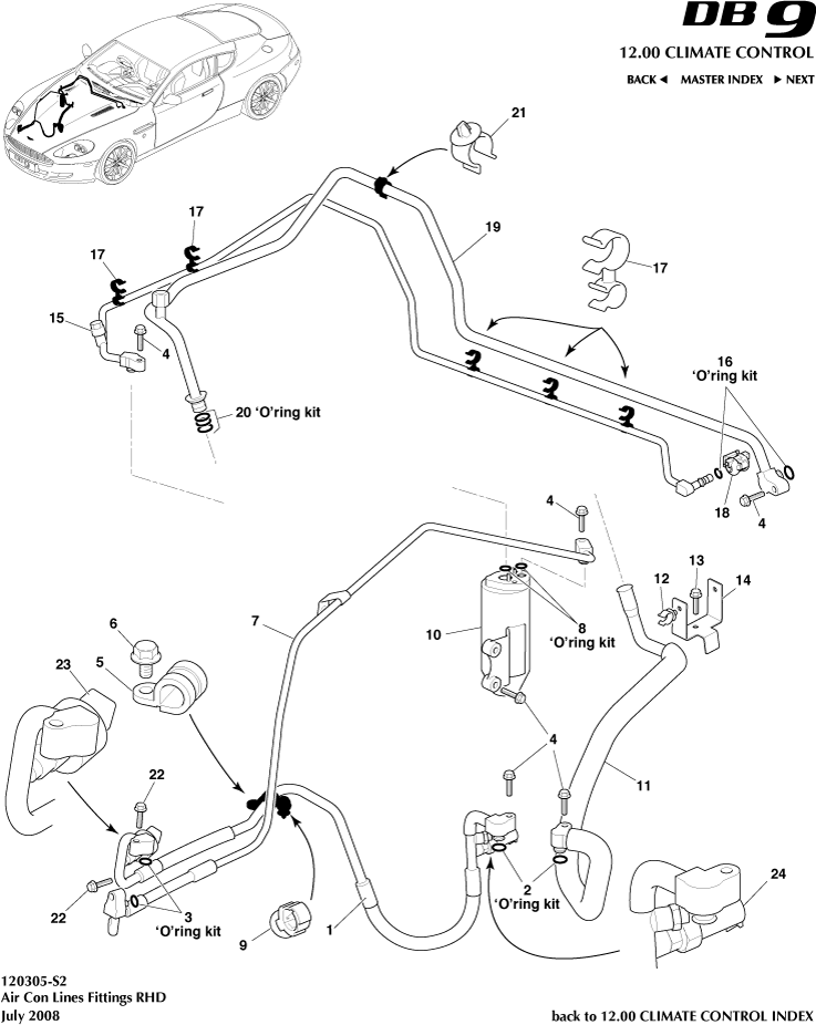 Air Con Line, RHD of Aston Martin Aston Martin GT DB9 (2004-2017)