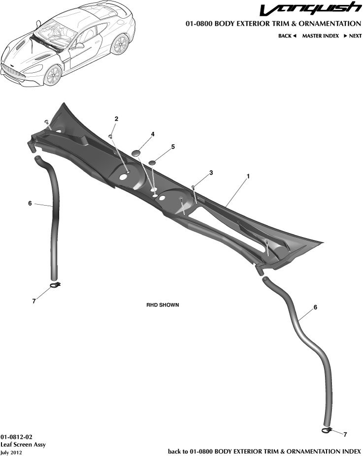 Body Exterior Trim & Ornamentation - Leaf Screen Assembly of Aston Martin Aston Martin GT VANQUISH (2013-2018)