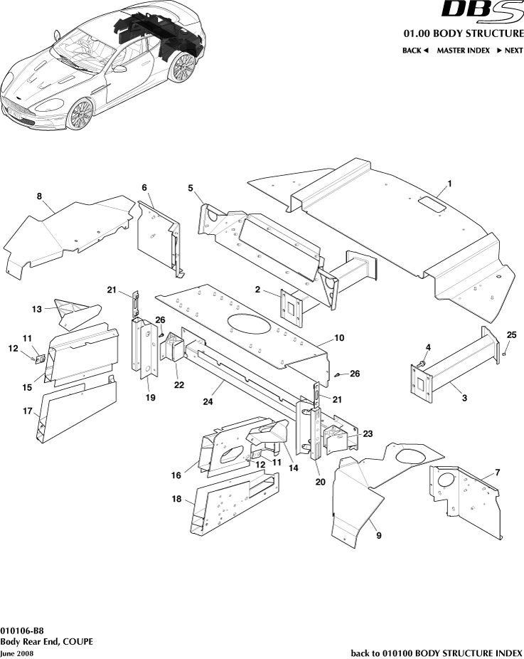 Body Structure - Body Rear End, Coupe of Aston Martin Aston Martin GT DBS (2007-2012)