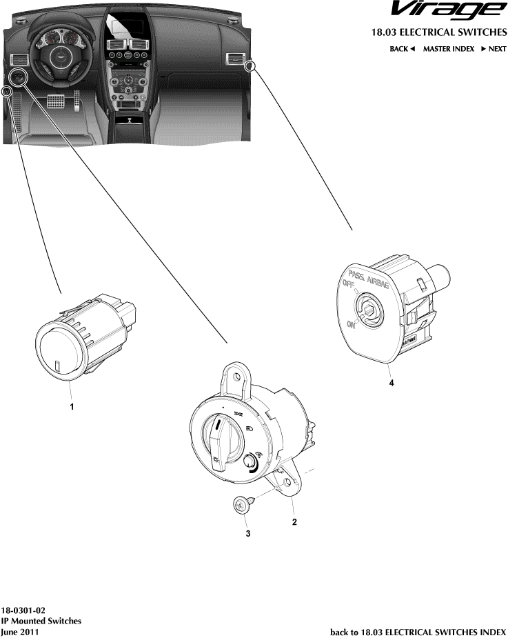Electrical Switches - IP Switches of Aston Martin Aston Martin GT VIRAGE (2012-2013)