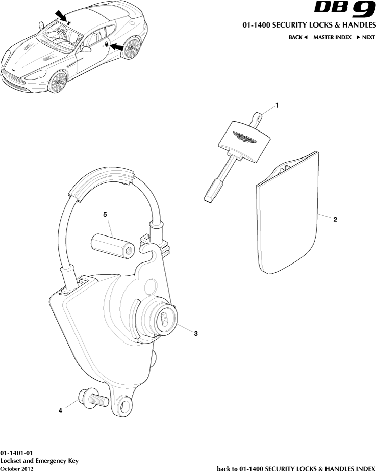 Handles & Locks Mechanisms - Lock Set and Keys of Aston Martin Aston Martin GT DB9 (2004-2017)