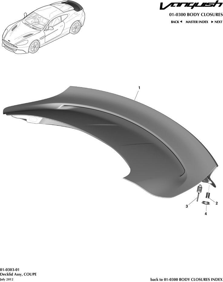 Body Closures - Tailgate Assembly, Coupe of Aston Martin Aston Martin GT VANQUISH (2013-2018)