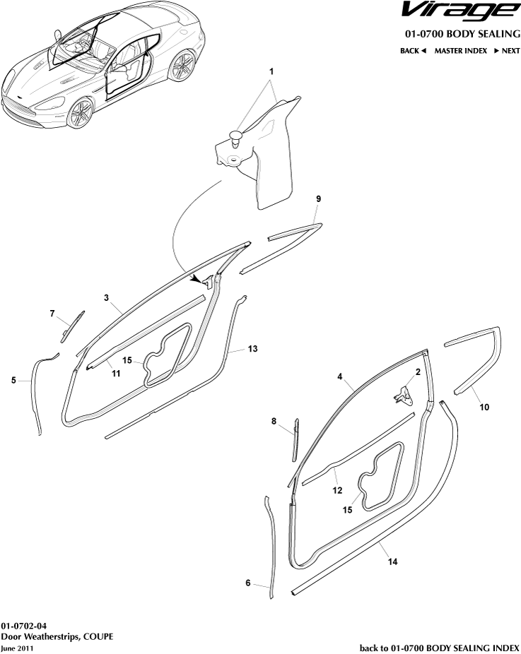 Body Sealing - Door Weatherstrips, Coupe of Aston Martin Aston Martin GT VIRAGE (2012-2013)