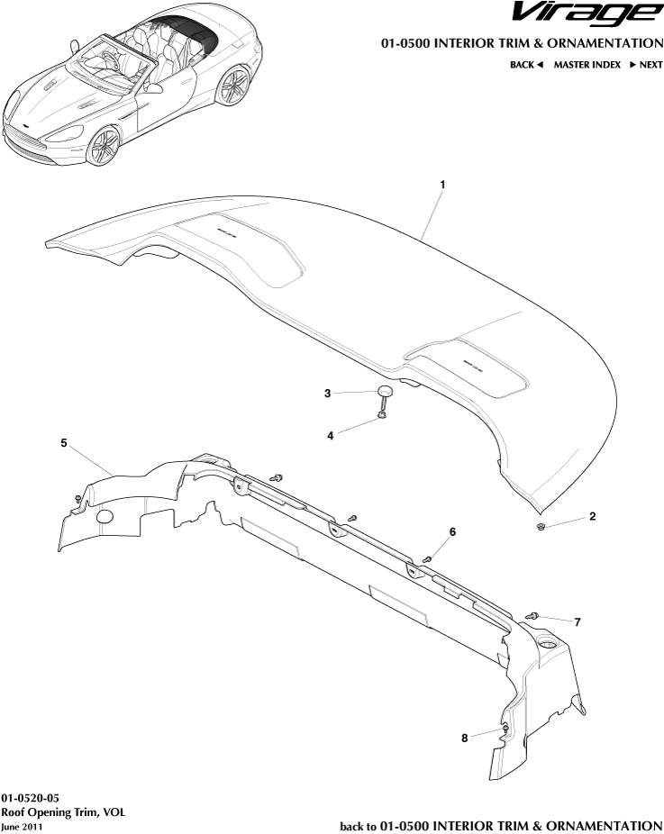Interior Trim & Ornamentation - Roof Opening Trim, Volante of Aston Martin Aston Martin GT VIRAGE (2012-2013)