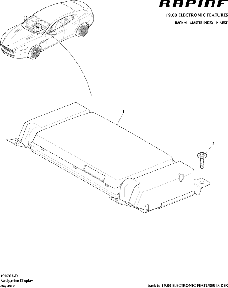 Navigation Display of Aston Martin Aston Martin GT RAPIDE (2010-2019)