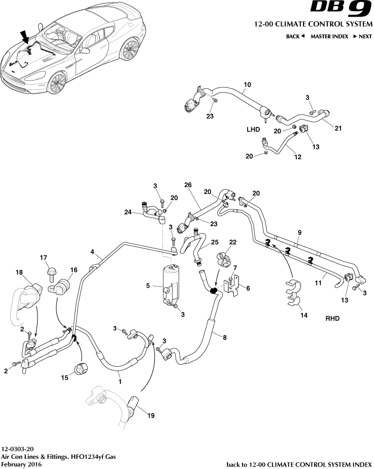 Air Con Lines, HFO1234yf Gas of Aston Martin Aston Martin GT DB9 (2004-2017)