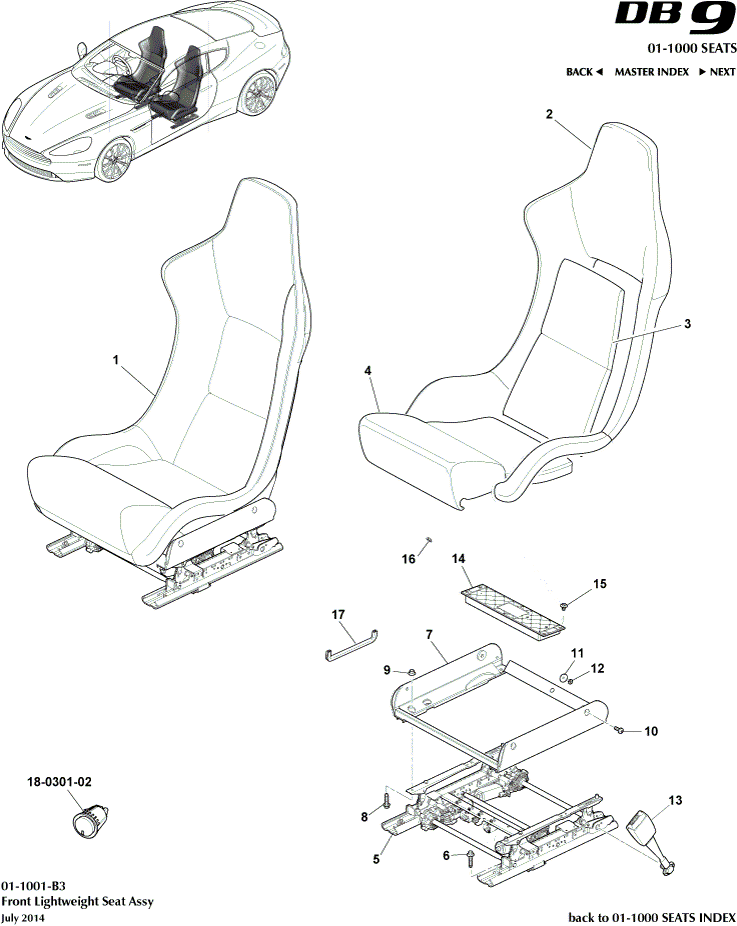 Front Lightweight Seats of Aston Martin Aston Martin GT DB9 (2004-2017)