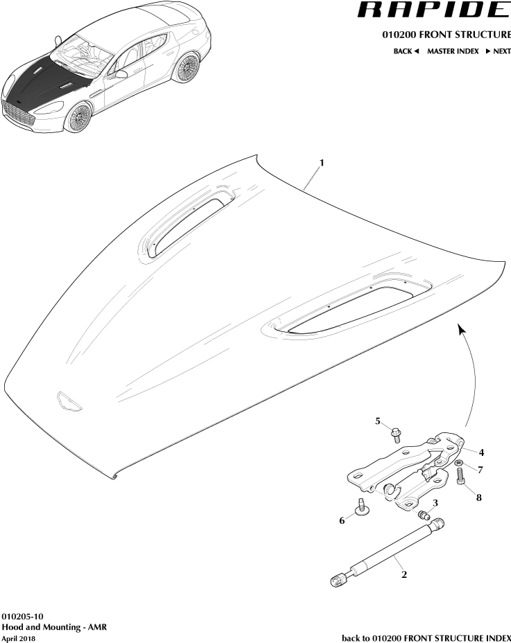 Front End Structure - Bonnet and Hinges, 'AMR' of Aston Martin Aston Martin GT RAPIDE (2010-2019)