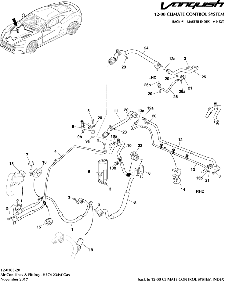 Air Con Lines, HFO1234yf Gas of Aston Martin Aston Martin GT VANQUISH (2013-2018)