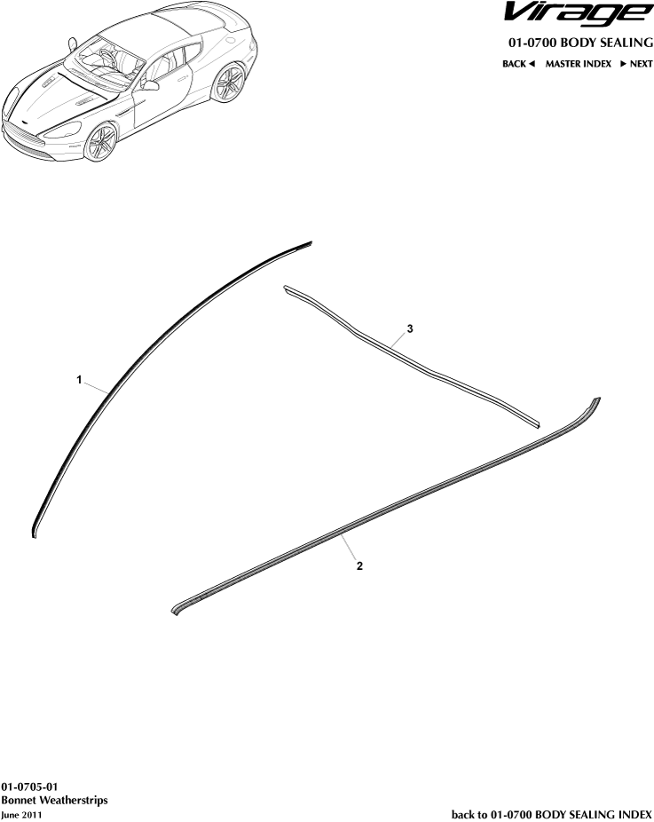 Body Sealing - Bonnet Weatherstrips of Aston Martin Aston Martin GT VIRAGE (2012-2013)
