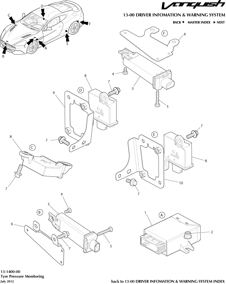 Tyre Pressure Module of Aston Martin Aston Martin GT VANQUISH (2013-2018)