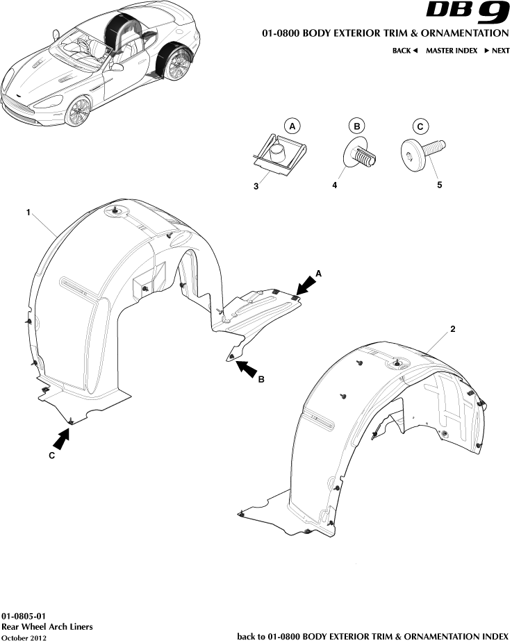Body Exterior Trim & Ornamentation - Rear Wheel Arch Liners of Aston Martin Aston Martin GT DB9 (2004-2017)