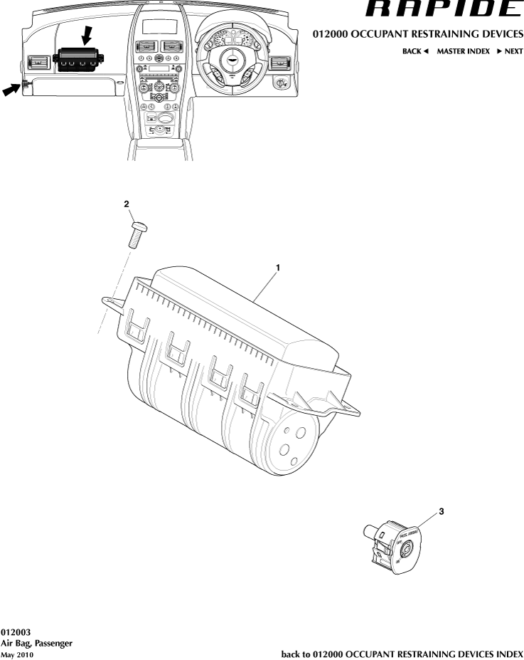 Occupant Restraining Devices - Airbag, Passenger of Aston Martin Aston Martin GT RAPIDE (2010-2019)