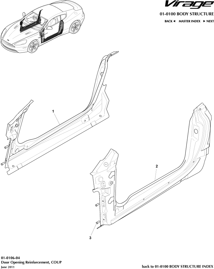 Body Structure - Door Opening Frame, Coupe of Aston Martin Aston Martin GT VIRAGE (2012-2013)