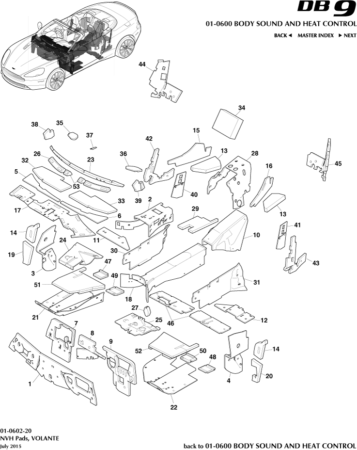 Sound & Heat Control - NVH Pads, Volante of Aston Martin Aston Martin GT DB9 (2004-2017)