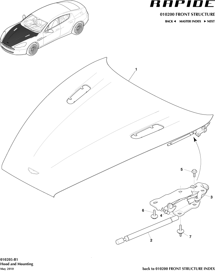 Front End Structure - Bonnet and Hinges of Aston Martin Aston Martin GT RAPIDE (2010-2019)