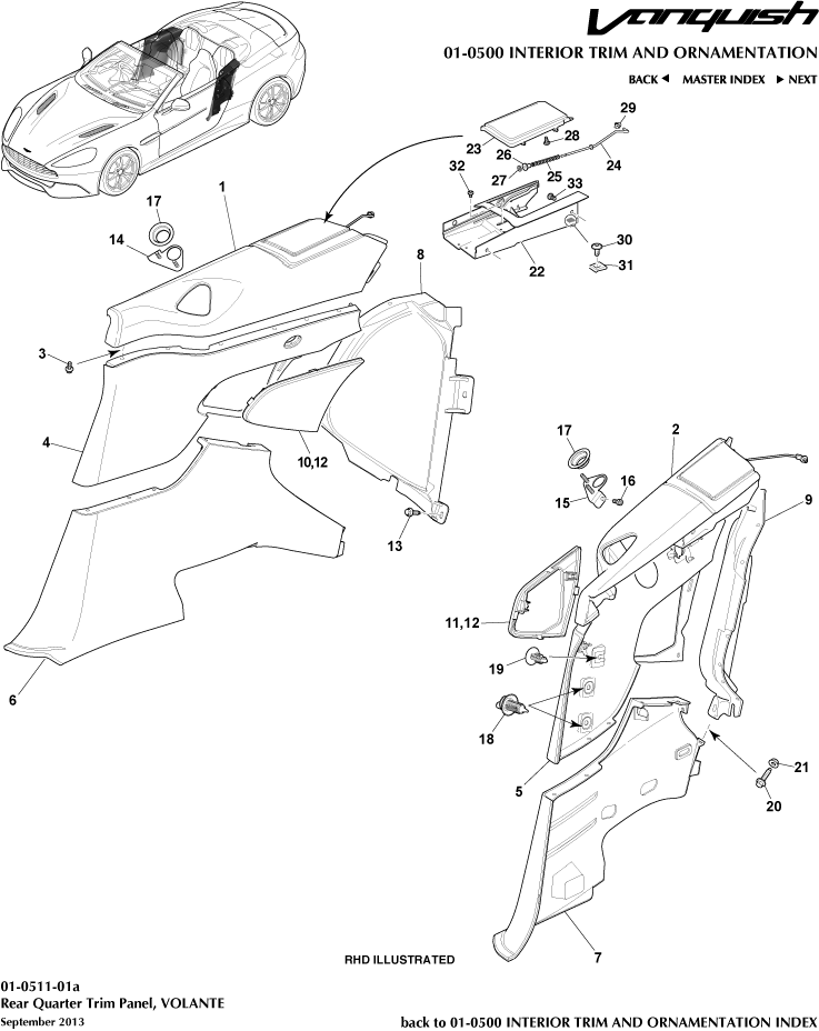 Interior Trim & Ornamentation - Rear Quarter Trim Panel, Volante of Aston Martin Aston Martin GT VANQUISH (2013-2018)