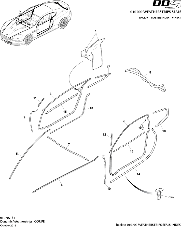 Weatherstrip Seals - Dynamic Weatherstrips, Coupe of Aston Martin Aston Martin GT DBS (2007-2012)