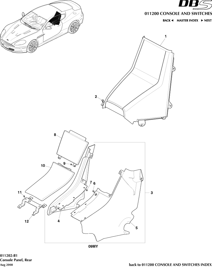 Console and Switches - Rear Console, Coupe of Aston Martin Aston Martin GT DBS (2007-2012)