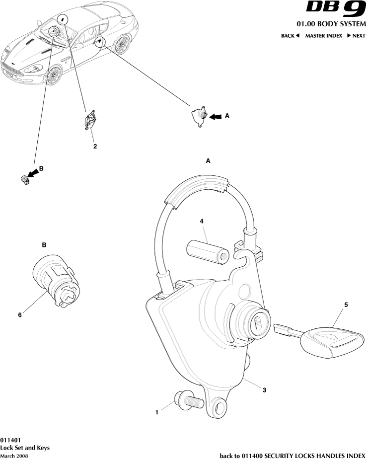 Security Locks and Handles - Lock Set and Keys of Aston Martin Aston Martin GT DB9 (2004-2017)