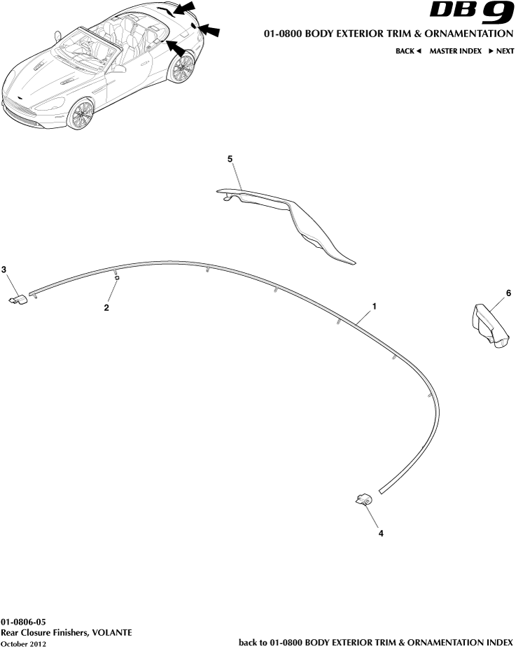 Body Exterior Trim & Ornamentation - Rear Closure Finishers, Volante of Aston Martin Aston Martin GT DB9 (2004-2017)