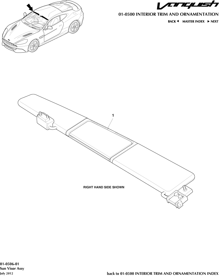 Interior Trim & Ornamentation - Sunvisors of Aston Martin Aston Martin GT VANQUISH (2013-2018)